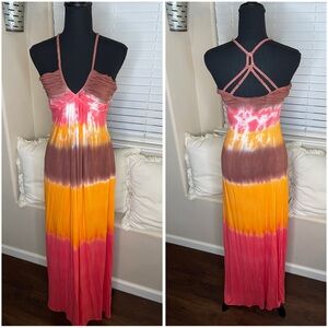 Colorful Tie-Dye Maxi Dress Boho Festival